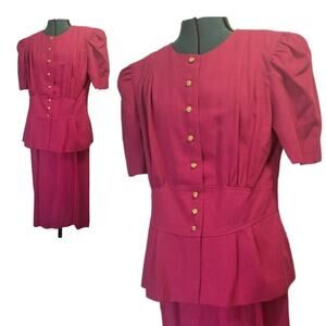 Vintage 1960s Bright Pink Womens Barbiecore Skirt Suit with blazer size 14